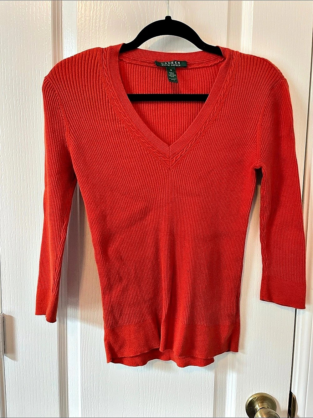 Lauren Ralph Lauren Red V-Neck Sweater Size Medium